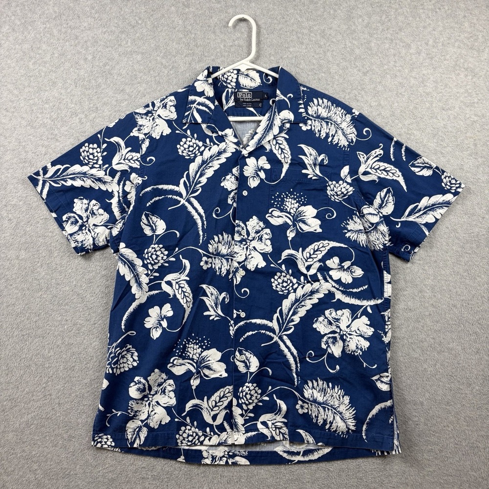 Vintage Polo Ralph Lauren Shirt Mens Large Floral Camp Loop Collar USA Made 90s